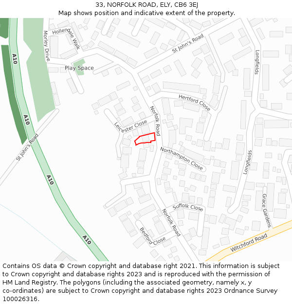 33, NORFOLK ROAD, ELY, CB6 3EJ: Location map and indicative extent of plot