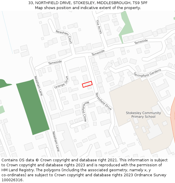33, NORTHFIELD DRIVE, STOKESLEY, MIDDLESBROUGH, TS9 5PF: Location map and indicative extent of plot