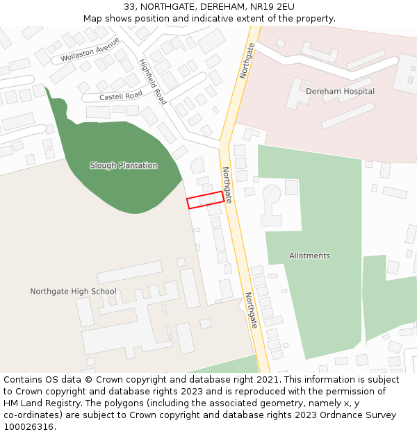 33, NORTHGATE, DEREHAM, NR19 2EU: Location map and indicative extent of plot