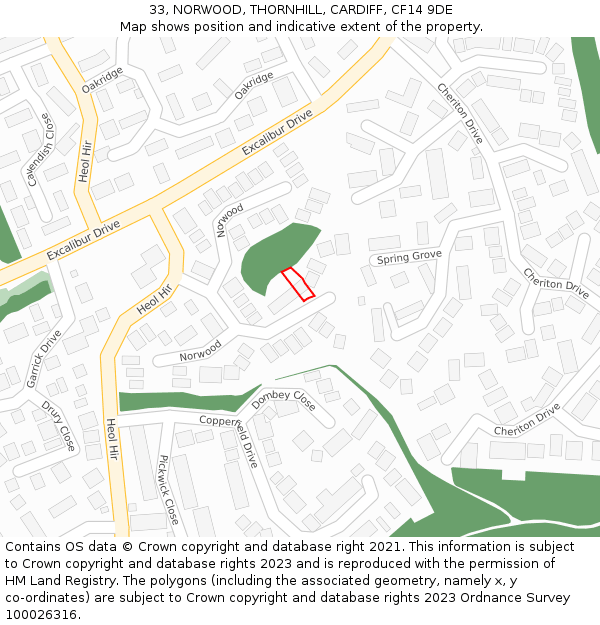33, NORWOOD, THORNHILL, CARDIFF, CF14 9DE: Location map and indicative extent of plot