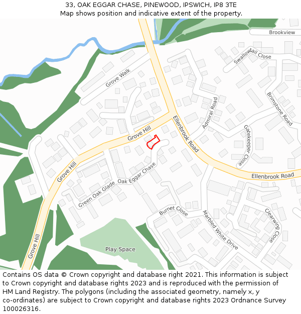 33, OAK EGGAR CHASE, PINEWOOD, IPSWICH, IP8 3TE: Location map and indicative extent of plot