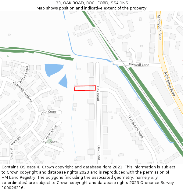 33, OAK ROAD, ROCHFORD, SS4 1NS: Location map and indicative extent of plot