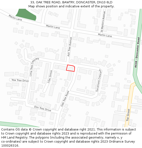 33, OAK TREE ROAD, BAWTRY, DONCASTER, DN10 6LD: Location map and indicative extent of plot