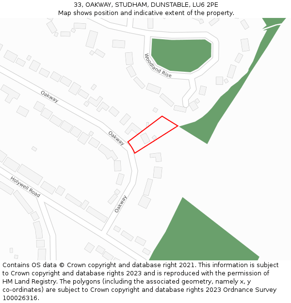33, OAKWAY, STUDHAM, DUNSTABLE, LU6 2PE: Location map and indicative extent of plot