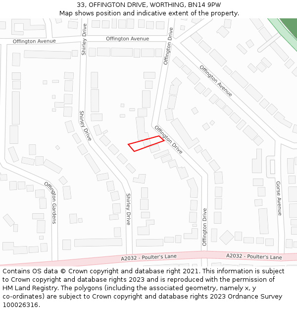 33, OFFINGTON DRIVE, WORTHING, BN14 9PW: Location map and indicative extent of plot