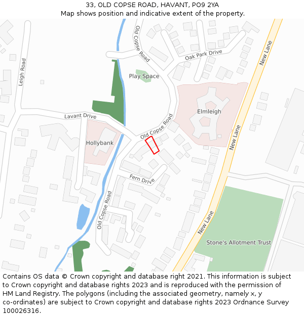 33, OLD COPSE ROAD, HAVANT, PO9 2YA: Location map and indicative extent of plot