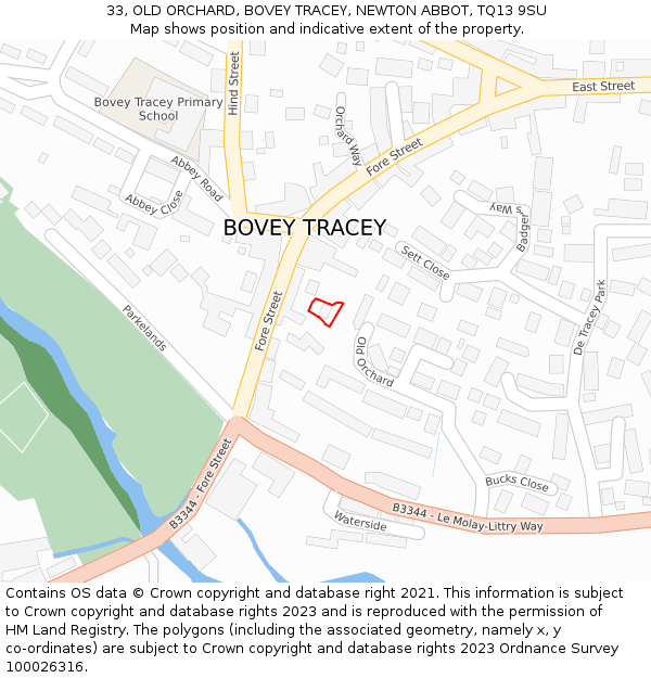 33, OLD ORCHARD, BOVEY TRACEY, NEWTON ABBOT, TQ13 9SU: Location map and indicative extent of plot