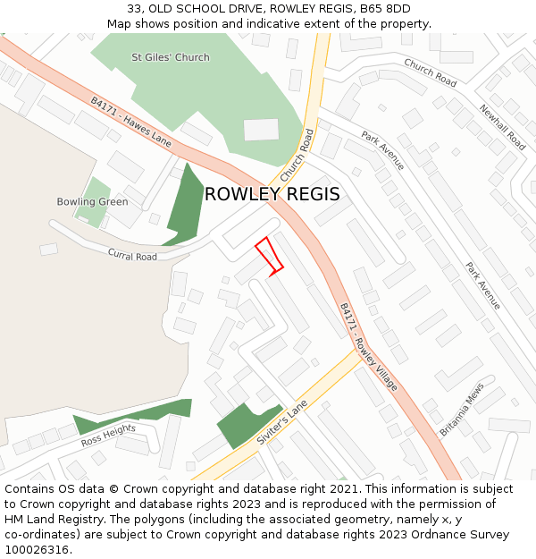 33, OLD SCHOOL DRIVE, ROWLEY REGIS, B65 8DD: Location map and indicative extent of plot