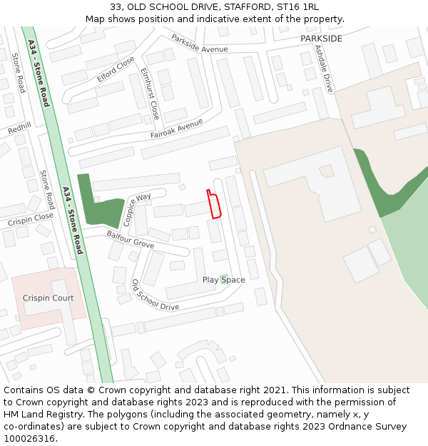 33, OLD SCHOOL DRIVE, STAFFORD, ST16 1RL: Location map and indicative extent of plot