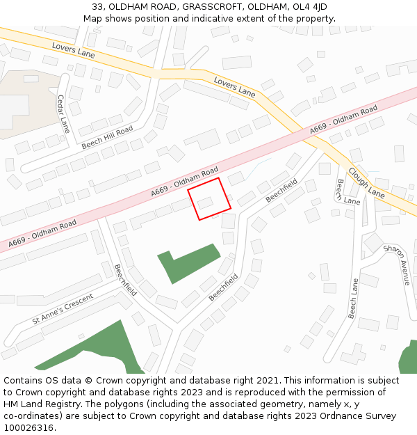 33, OLDHAM ROAD, GRASSCROFT, OLDHAM, OL4 4JD: Location map and indicative extent of plot