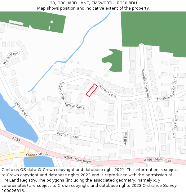 33, ORCHARD LANE, EMSWORTH, PO10 8BH: Location map and indicative extent of plot