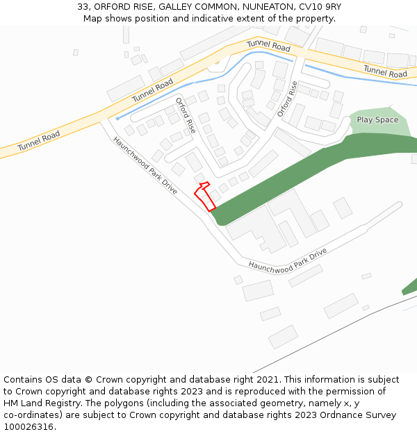 33, ORFORD RISE, GALLEY COMMON, NUNEATON, CV10 9RY: Location map and indicative extent of plot