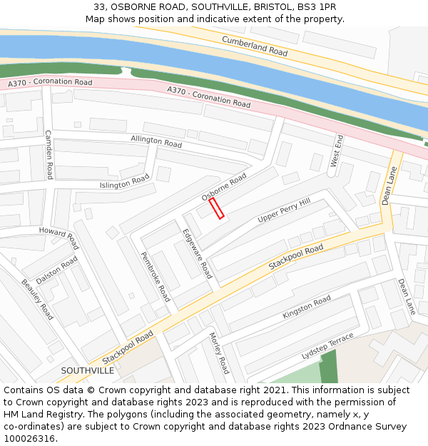 33, OSBORNE ROAD, SOUTHVILLE, BRISTOL, BS3 1PR: Location map and indicative extent of plot