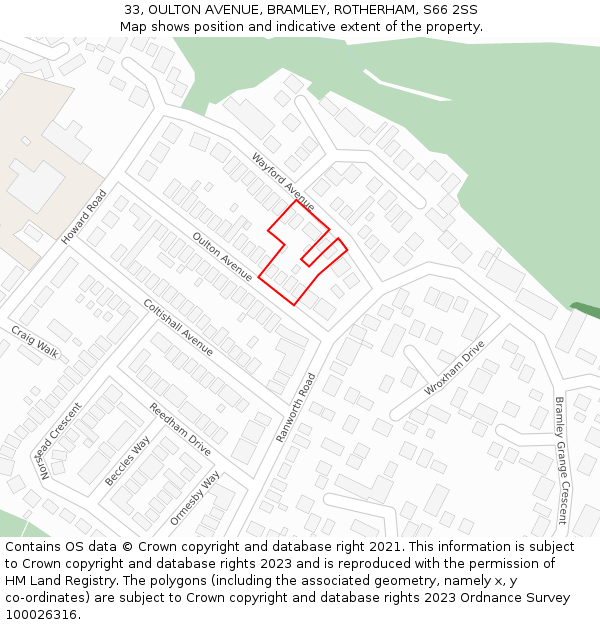 33, OULTON AVENUE, BRAMLEY, ROTHERHAM, S66 2SS: Location map and indicative extent of plot