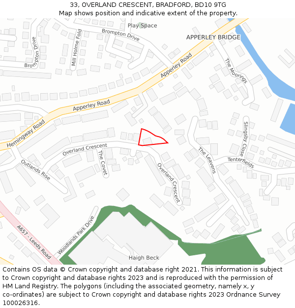 33, OVERLAND CRESCENT, BRADFORD, BD10 9TG: Location map and indicative extent of plot