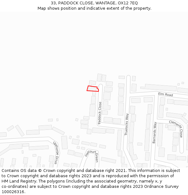 33, PADDOCK CLOSE, WANTAGE, OX12 7EQ: Location map and indicative extent of plot