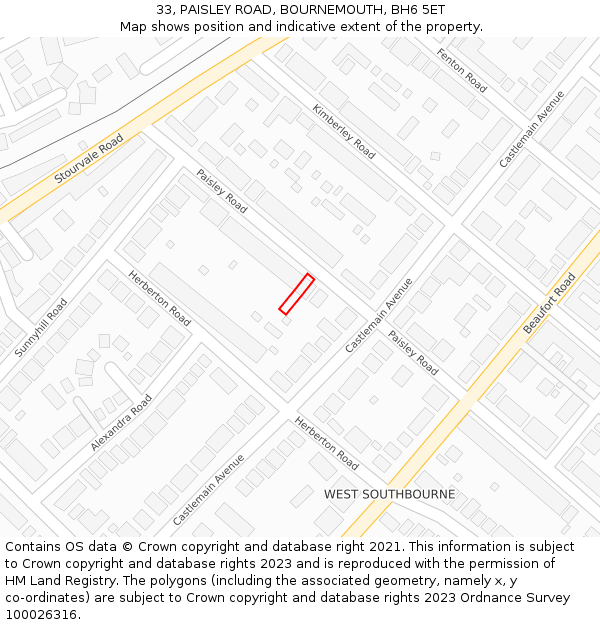33, PAISLEY ROAD, BOURNEMOUTH, BH6 5ET: Location map and indicative extent of plot