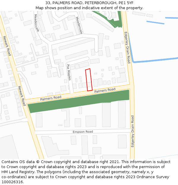 33, PALMERS ROAD, PETERBOROUGH, PE1 5YF: Location map and indicative extent of plot