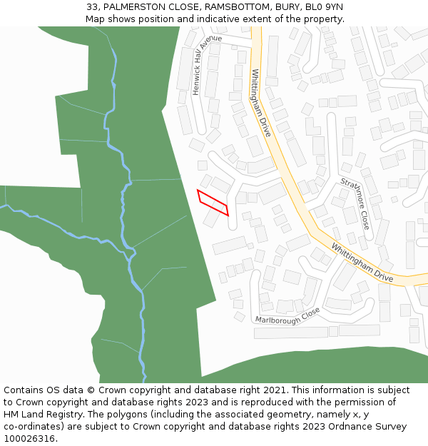 33, PALMERSTON CLOSE, RAMSBOTTOM, BURY, BL0 9YN: Location map and indicative extent of plot