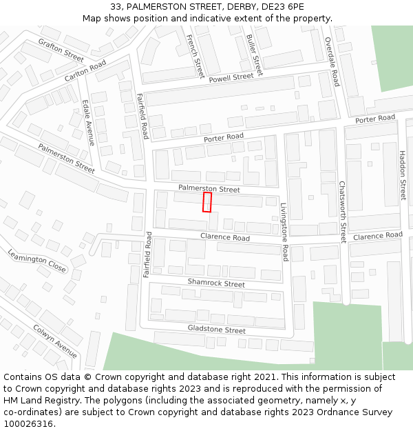 33, PALMERSTON STREET, DERBY, DE23 6PE: Location map and indicative extent of plot