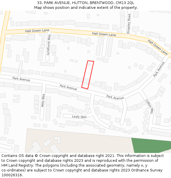 33, PARK AVENUE, HUTTON, BRENTWOOD, CM13 2QL: Location map and indicative extent of plot
