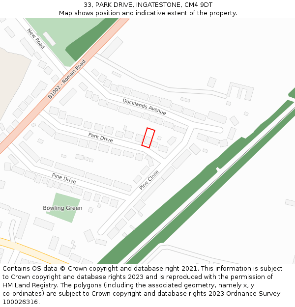 33, PARK DRIVE, INGATESTONE, CM4 9DT: Location map and indicative extent of plot