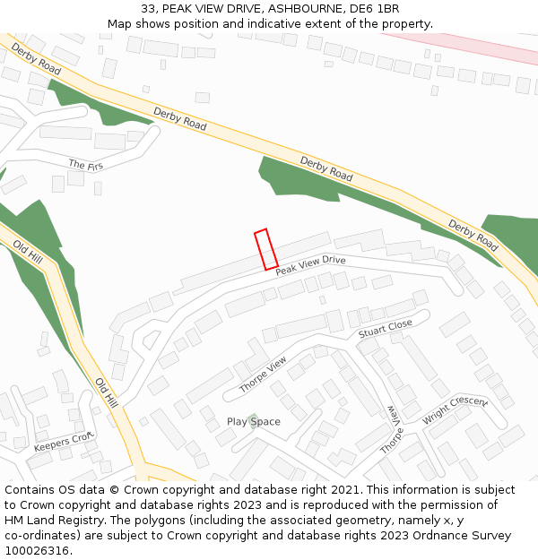 33, PEAK VIEW DRIVE, ASHBOURNE, DE6 1BR: Location map and indicative extent of plot