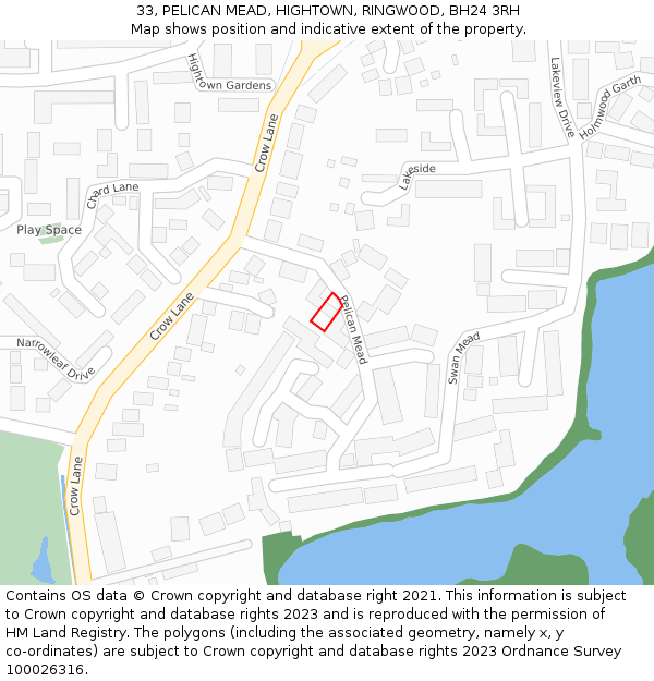 33, PELICAN MEAD, HIGHTOWN, RINGWOOD, BH24 3RH: Location map and indicative extent of plot