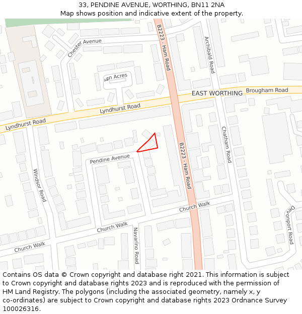 33, PENDINE AVENUE, WORTHING, BN11 2NA: Location map and indicative extent of plot