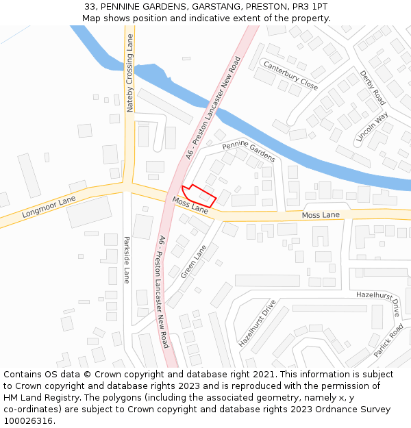 33, PENNINE GARDENS, GARSTANG, PRESTON, PR3 1PT: Location map and indicative extent of plot