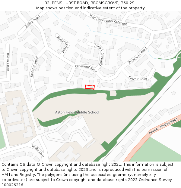 33, PENSHURST ROAD, BROMSGROVE, B60 2SL: Location map and indicative extent of plot