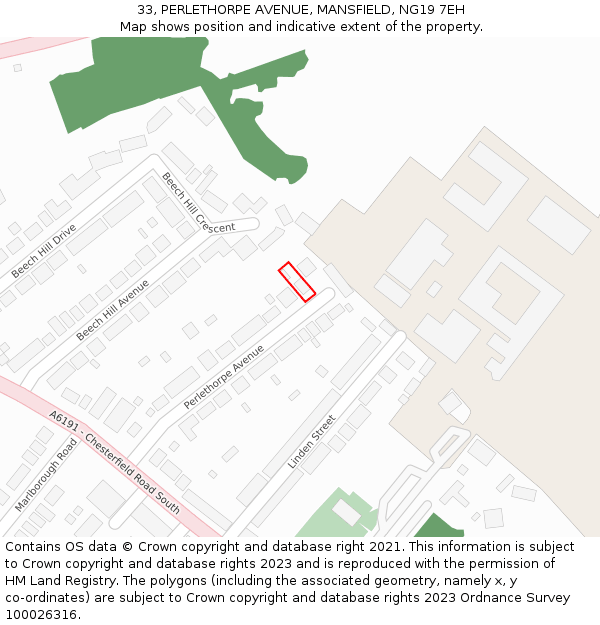 33, PERLETHORPE AVENUE, MANSFIELD, NG19 7EH: Location map and indicative extent of plot