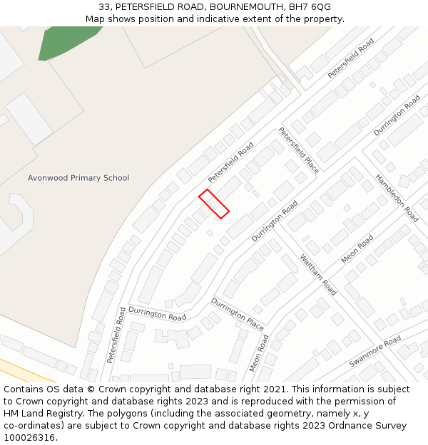 33, PETERSFIELD ROAD, BOURNEMOUTH, BH7 6QG: Location map and indicative extent of plot