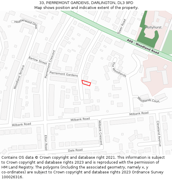 33, PIERREMONT GARDENS, DARLINGTON, DL3 9PD: Location map and indicative extent of plot