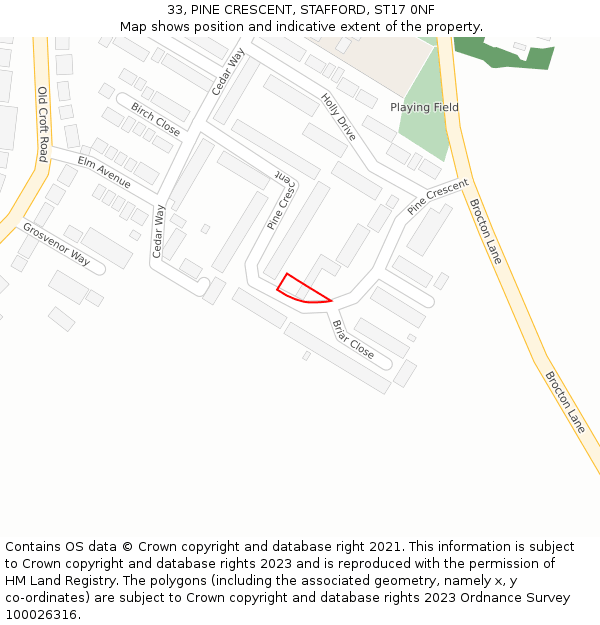 33, PINE CRESCENT, STAFFORD, ST17 0NF: Location map and indicative extent of plot