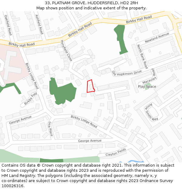 33, PLATNAM GROVE, HUDDERSFIELD, HD2 2RH: Location map and indicative extent of plot