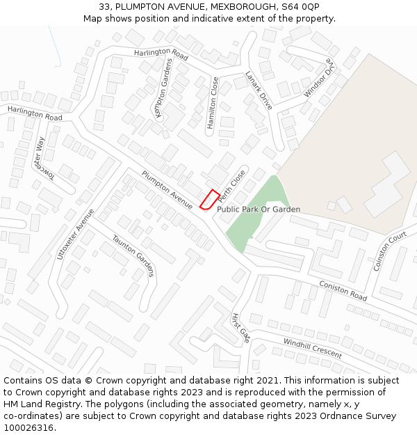 33, PLUMPTON AVENUE, MEXBOROUGH, S64 0QP: Location map and indicative extent of plot