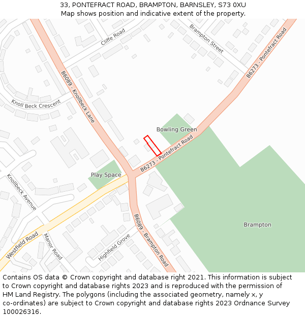 33, PONTEFRACT ROAD, BRAMPTON, BARNSLEY, S73 0XU: Location map and indicative extent of plot