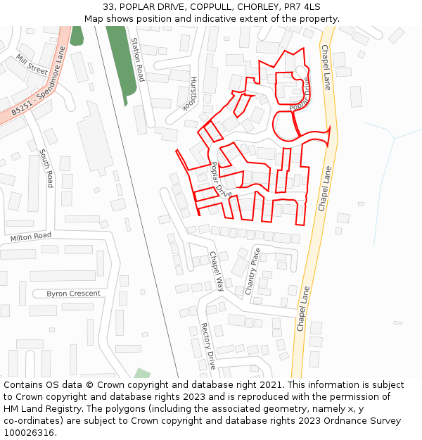 33, POPLAR DRIVE, COPPULL, CHORLEY, PR7 4LS: Location map and indicative extent of plot