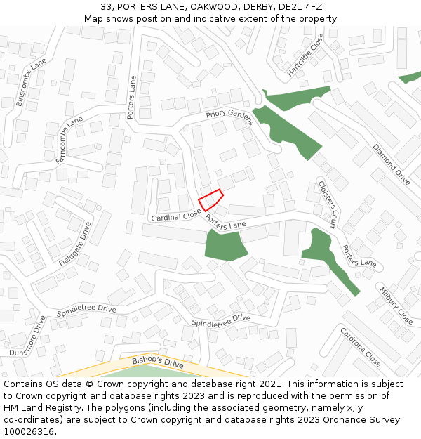 33, PORTERS LANE, OAKWOOD, DERBY, DE21 4FZ: Location map and indicative extent of plot