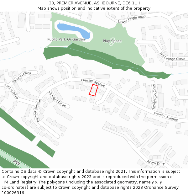 33, PREMIER AVENUE, ASHBOURNE, DE6 1LH: Location map and indicative extent of plot