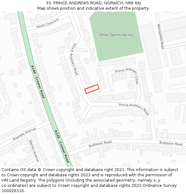33, PRINCE ANDREWS ROAD, NORWICH, NR6 6XJ: Location map and indicative extent of plot