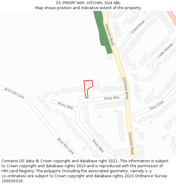 33, PRIORY WAY, HITCHIN, SG4 9BL: Location map and indicative extent of plot