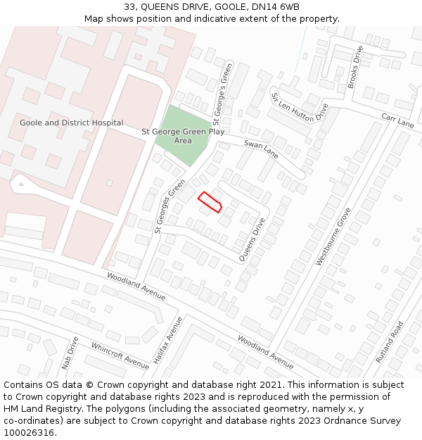 33, QUEENS DRIVE, GOOLE, DN14 6WB: Location map and indicative extent of plot
