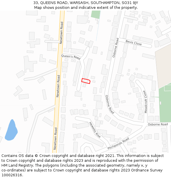 33, QUEENS ROAD, WARSASH, SOUTHAMPTON, SO31 9JY: Location map and indicative extent of plot