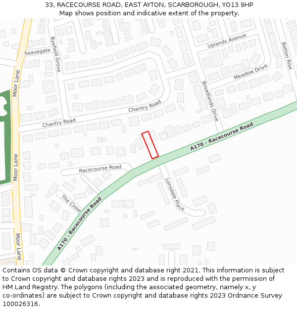 33, RACECOURSE ROAD, EAST AYTON, SCARBOROUGH, YO13 9HP: Location map and indicative extent of plot