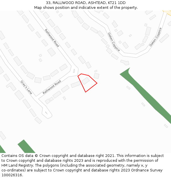 33, RALLIWOOD ROAD, ASHTEAD, KT21 1DD: Location map and indicative extent of plot