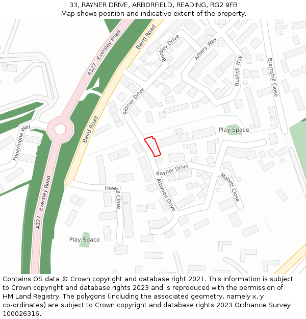 33, RAYNER DRIVE, ARBORFIELD, READING, RG2 9FB: Location map and indicative extent of plot