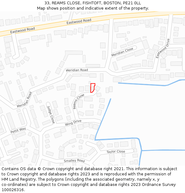 33, REAMS CLOSE, FISHTOFT, BOSTON, PE21 0LL: Location map and indicative extent of plot
