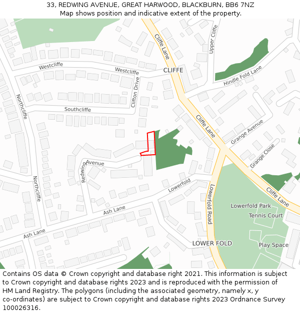 33, REDWING AVENUE, GREAT HARWOOD, BLACKBURN, BB6 7NZ: Location map and indicative extent of plot